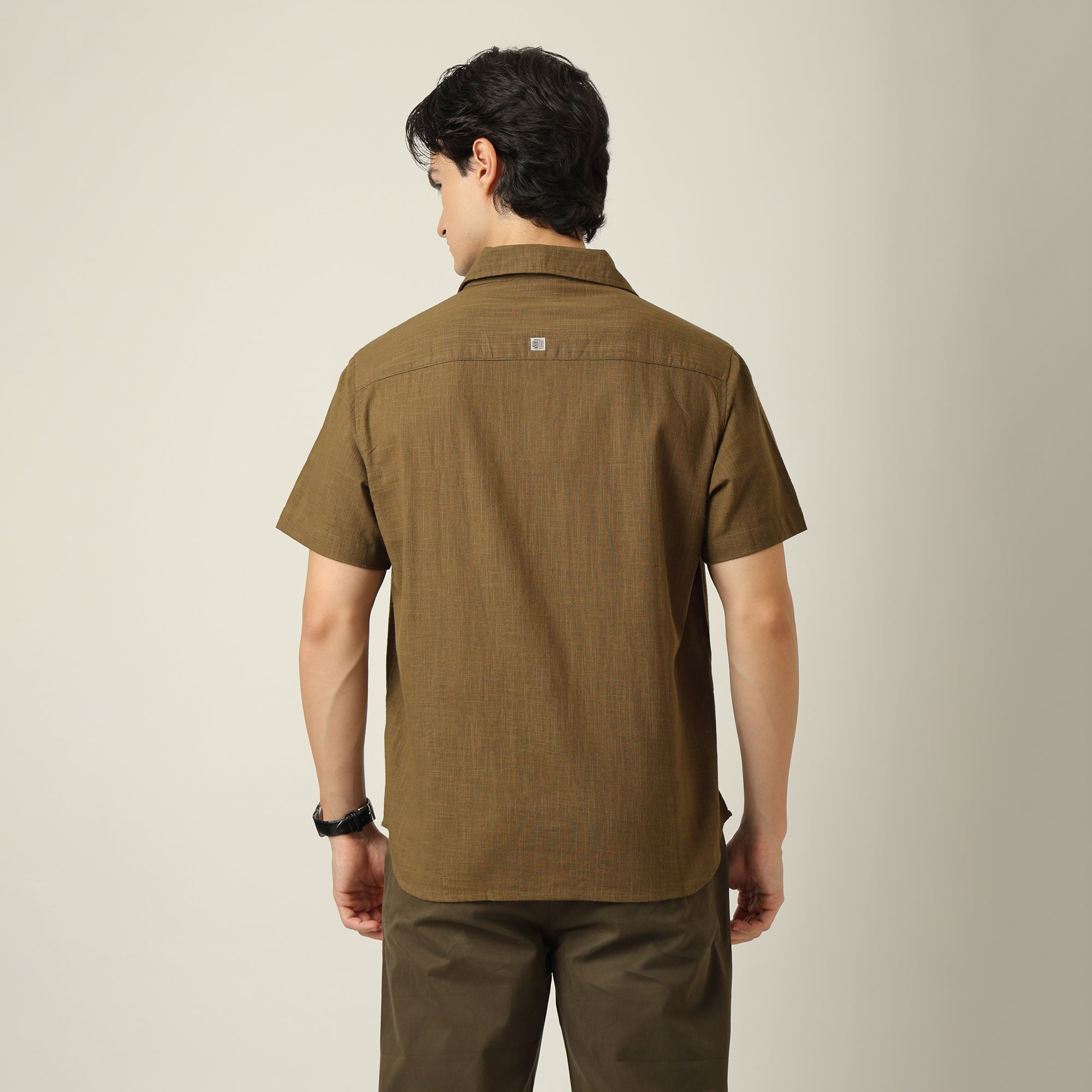 Summer Shirt - Relaxed Fit - Semi-Spread Collar - Linen Blend - Olive Green