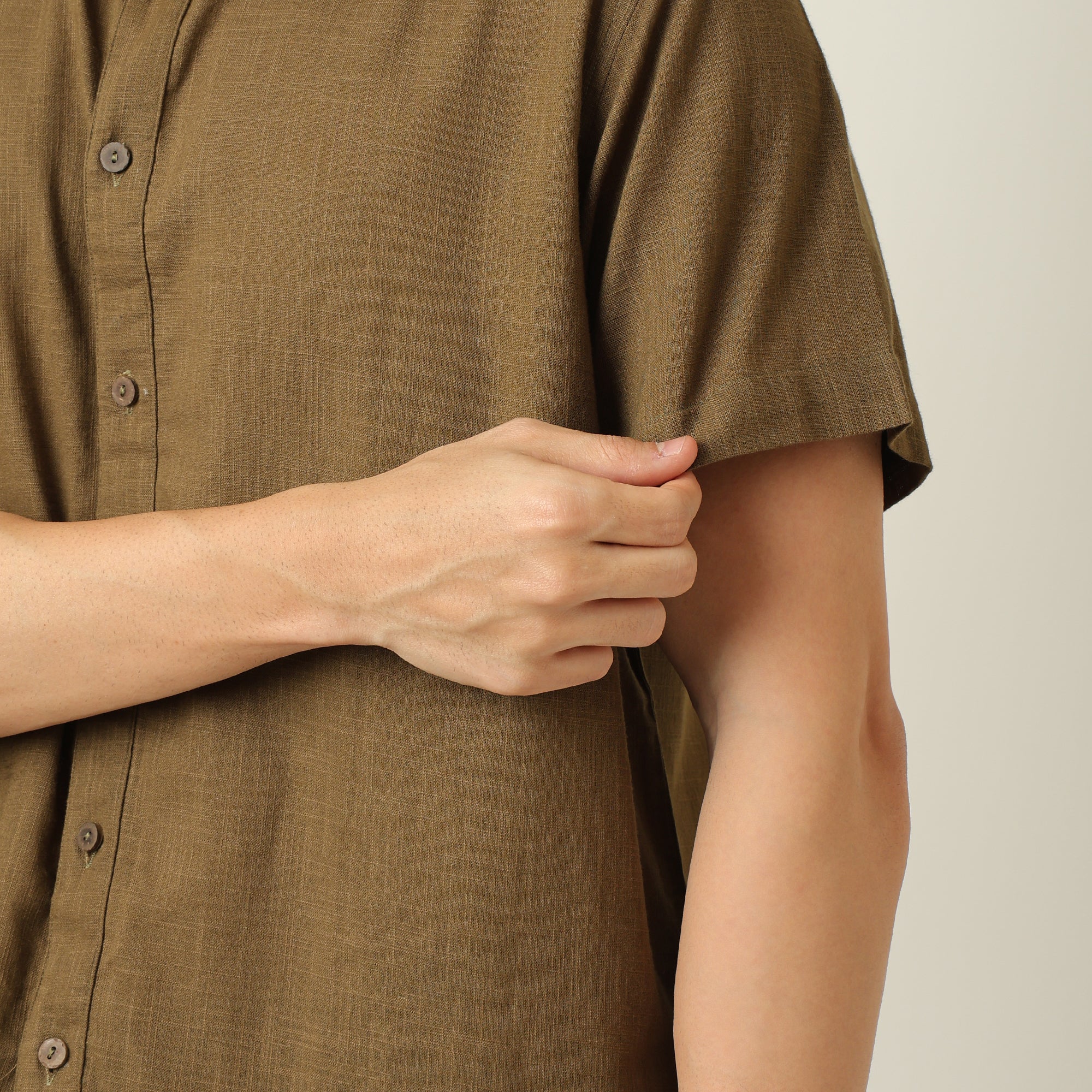 Summer Shirt - Relaxed Fit - Semi-Spread Collar - Linen Blend - Olive Green
