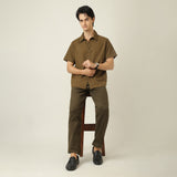 Summer Set Of 2 - Semi-Spread Collar  Half Sleeve Shirt & Relaxed Fit Aruku Chinos – Olive Green