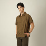 Summer Shirt - Relaxed Fit - Semi-Spread Collar - Linen Blend - Olive Green