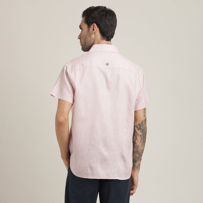 Summer Set Of 2 - Semi-Spread Collar  Half Sleeve Shirt & Relaxed Fit Pleated Chinos – Pastel Pink & Navy Blue
