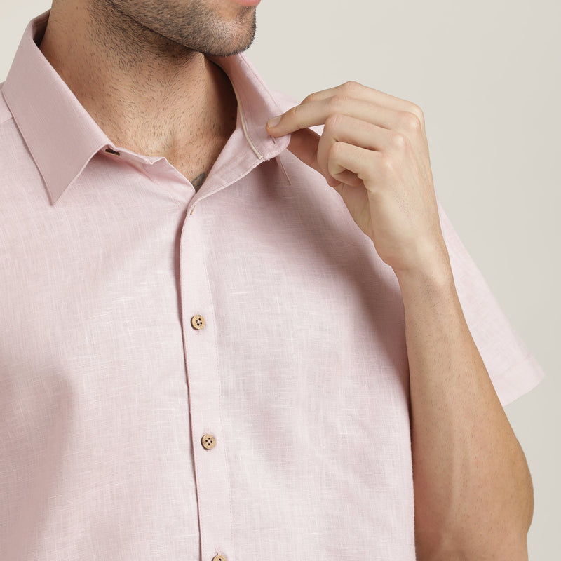 Summer Shirt - Relaxed Fit - Semi-Spread Collar - Linen Blend – Pastel Pink