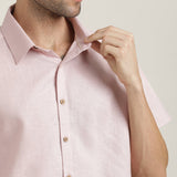 Summer Shirt - Relaxed Fit - Semi-Spread Collar - Linen Blend – Pastel Pink