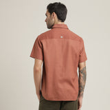 Summer Set Of 2 - Semi-Spread Collar  Half Sleeve Shirt & Relaxed Fit Pleated Chinos – Terracotta Brown & Army Green
