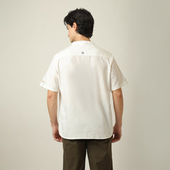 Drifter Shirt - Relaxed Fit - Mandarin Collar - Roll-Up Sleeves With Tabs - Cotton Linen - Ecru