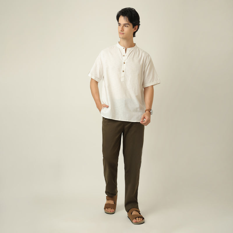 Drifter Set of 2 - Relaxed Fit Roll-Up Sleeve Shirt & Relaxed Fit Chinos - Ecru & Olive Green