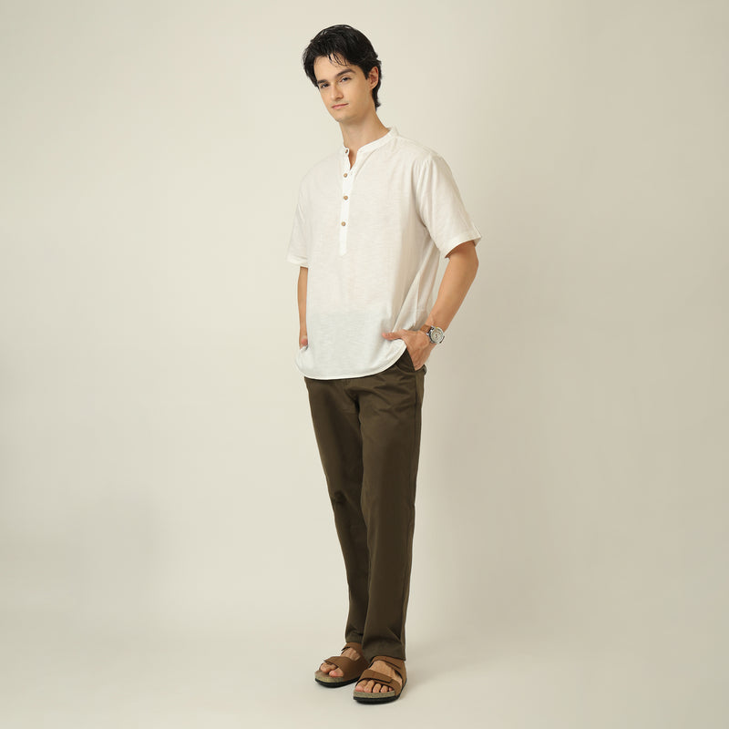 Drifter Set of 2 - Relaxed Fit Roll-Up Sleeve Shirt & Relaxed Fit Chinos - Ecru & Olive Green