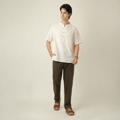 Drifter Set of 2 - Relaxed Fit Roll-Up Sleeve Shirt & Relaxed Fit Chinos - Ecru & Olive Green