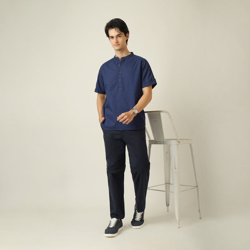 Drifter Set of 2 - Relaxed Fit Roll-Up Sleeve Shirt & Relaxed Fit Chinos - Navy Blue