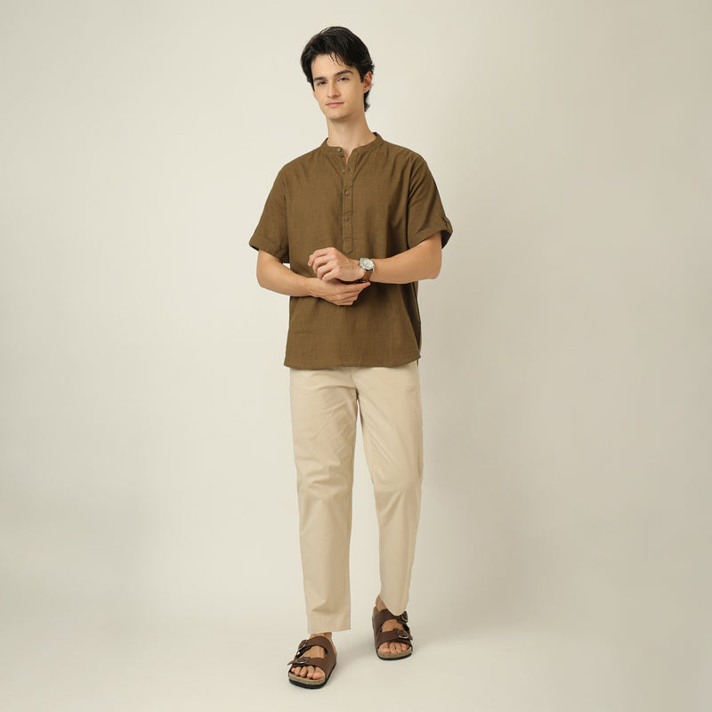 Drifter Set of 2 - Relaxed Fit Roll-Up Sleeve Shirt & Relaxed Fit Chinos- Olive Green & Beige
