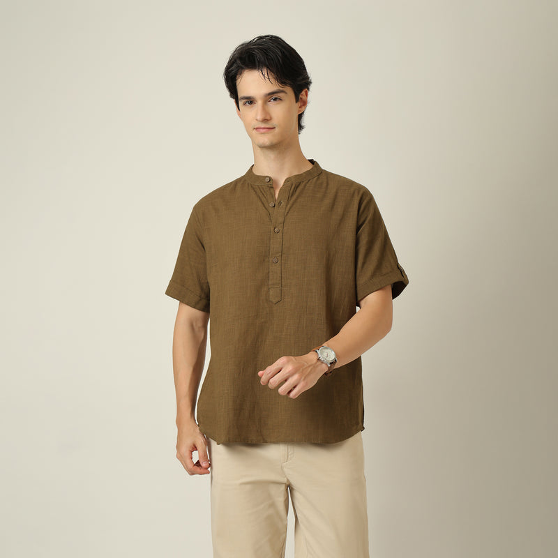Drifter Set of 2 - Relaxed Fit Roll-Up Sleeve Shirt & Relaxed Fit Chinos- Olive Green & Beige