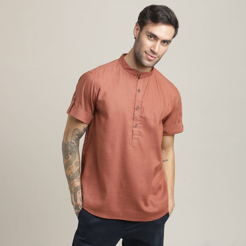 Drifter Set of 2 – Relaxed Fit Roll-Up Sleeve Shirt & Relaxed Fit Chinos – Terracotta Brown & Navy Blue