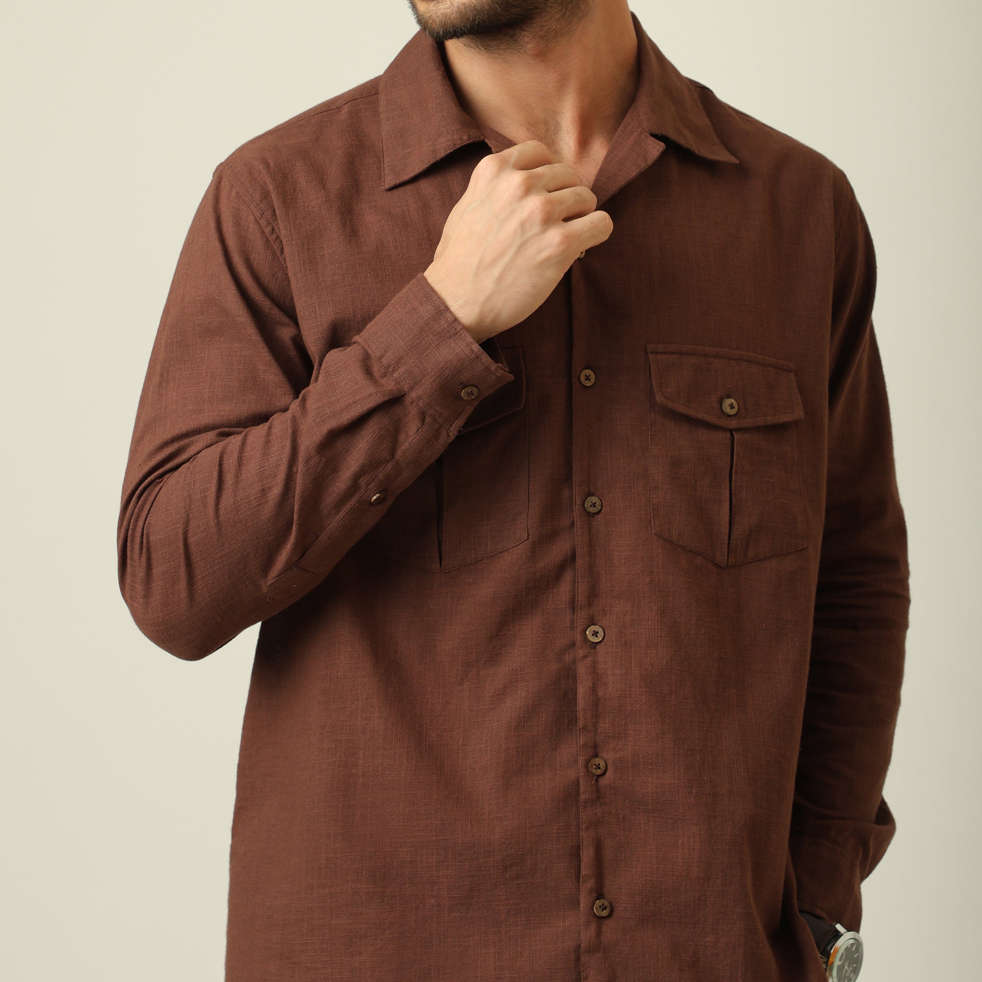 Safari Shirt - Linen Cotton - Coffee Brown