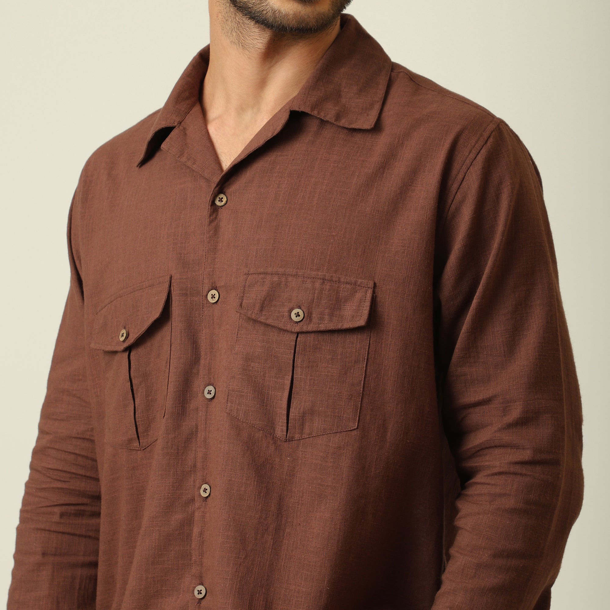 Safari Shirt - Linen Cotton - Coffee Brown