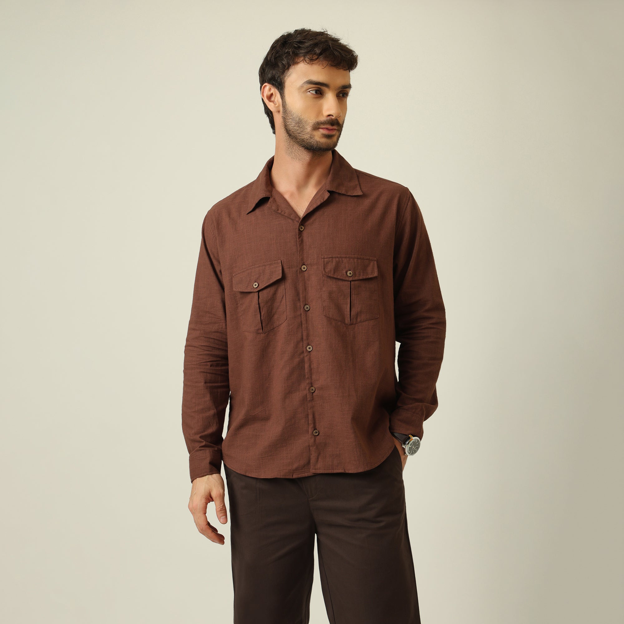 Safari Shirt - Linen Cotton - Coffee Brown