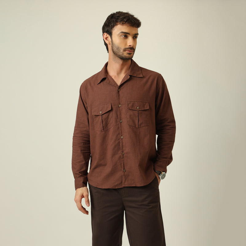 Safari Shirt - Linen Cotton - Coffee Brown