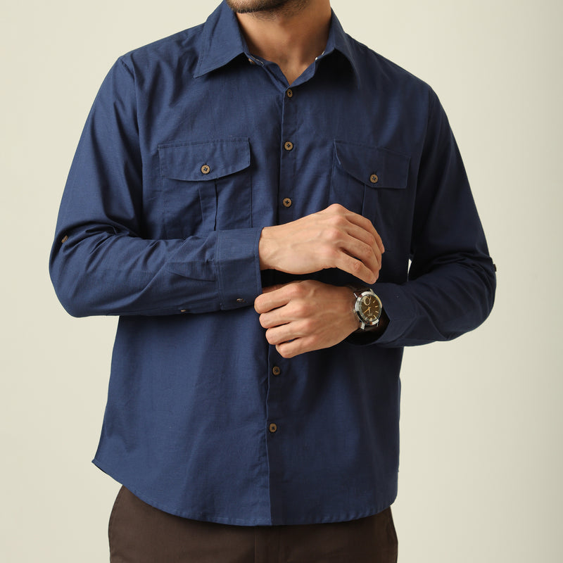 Relaxed Work Shirt - Linen Cotton - Navy Blue