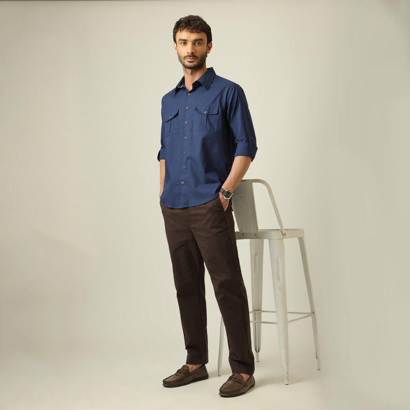 Relaxed Work Set Of 2 - Linen Cotton - Navy Blue & Coffee Brown