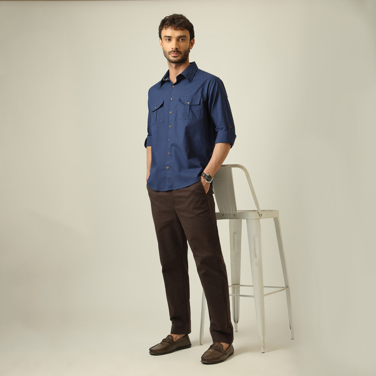 Relaxed Work Set Of 2 - Linen Cotton - Navy Blue & Coffee Brown