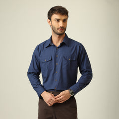 Relaxed Work Shirt - Linen Cotton - Navy Blue