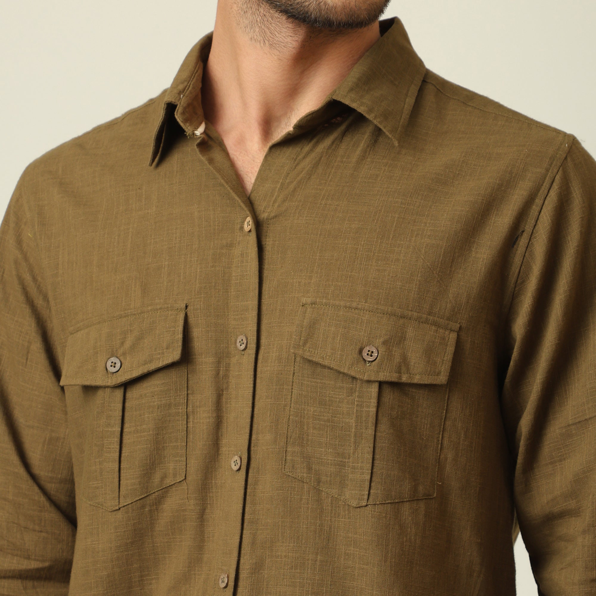 Relaxed Work Shirt - Linen Cotton - Olive Green