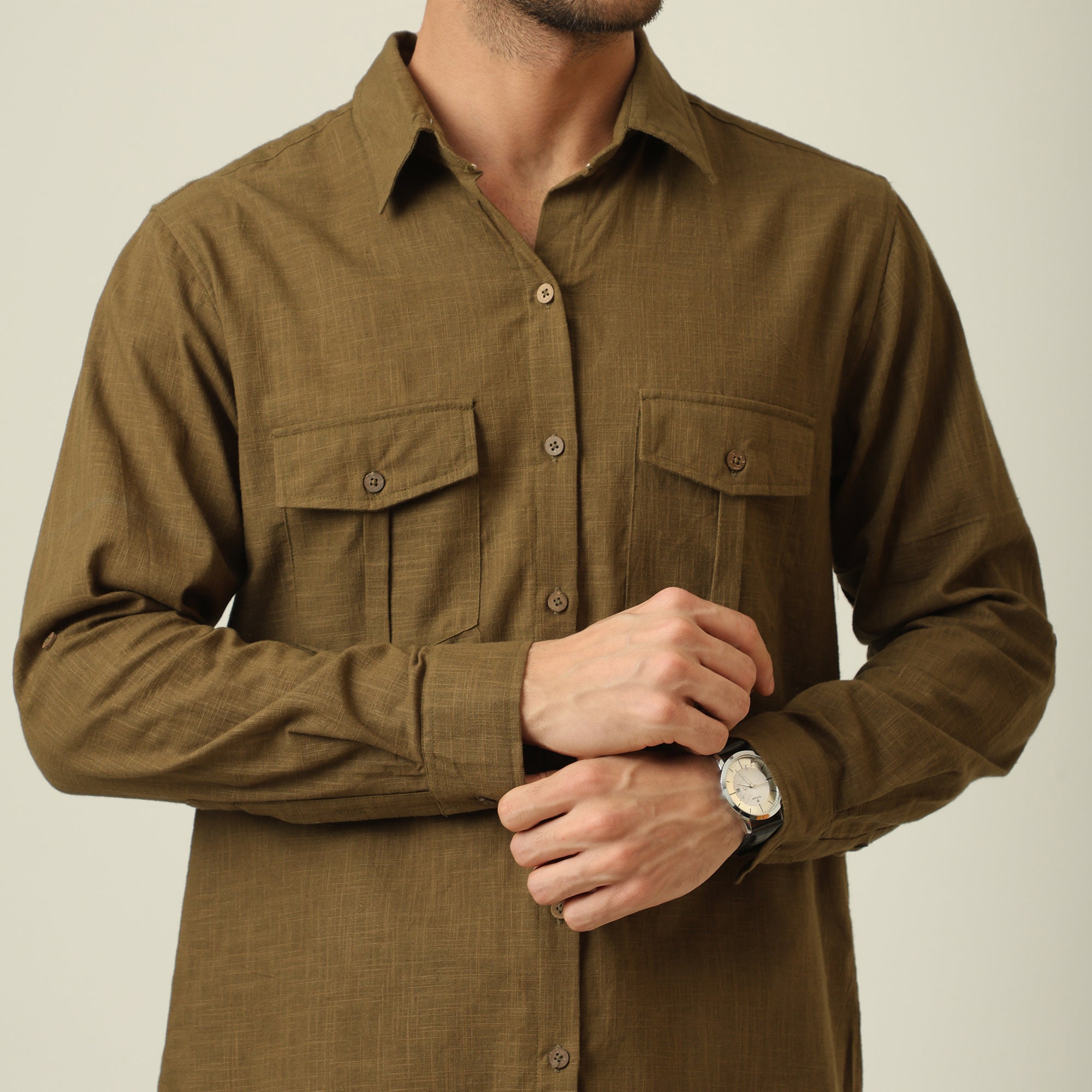 Relaxed Work Shirt - Linen Cotton - Olive Green