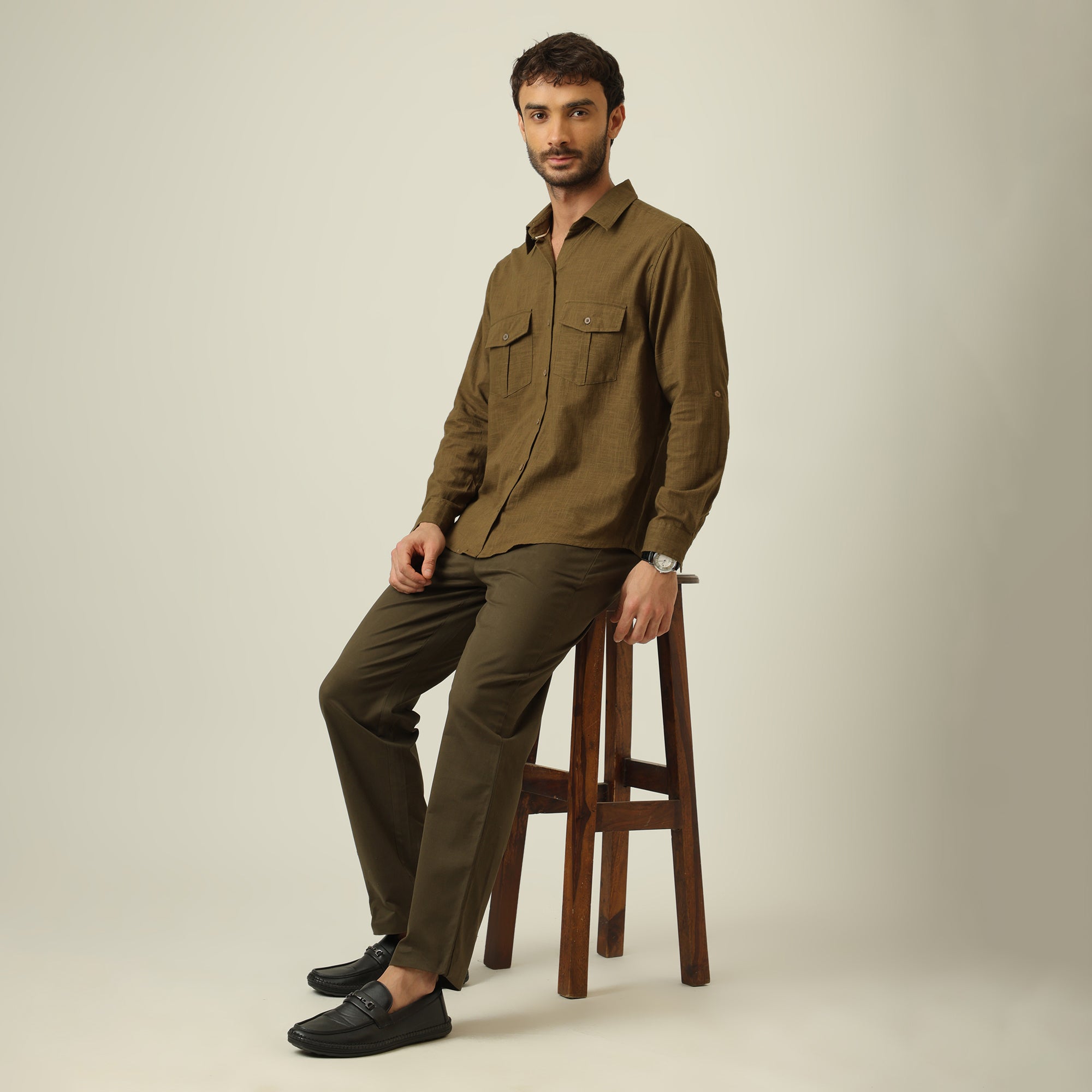 Relaxed Work Shirt - Linen Cotton - Olive Green