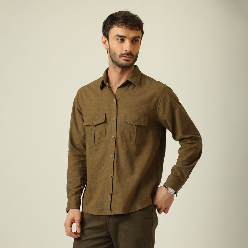 Relaxed Work Shirt - Linen Cotton - Olive Green