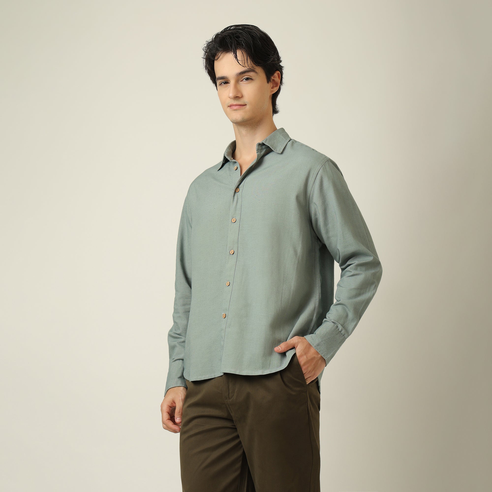 Bayside Set of 2 -  Relaxed Fit Linen Blend Shirt & Relaxed Fit Cotton Chinos  Agave Green & Olive