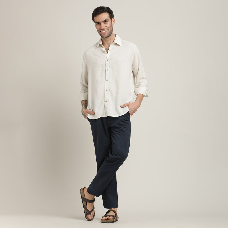 Bayside Set of 2 - Relaxed Fit Linen Blend Shirt & Relaxed Fit Cotton Chinos – Beige & Navy Blue