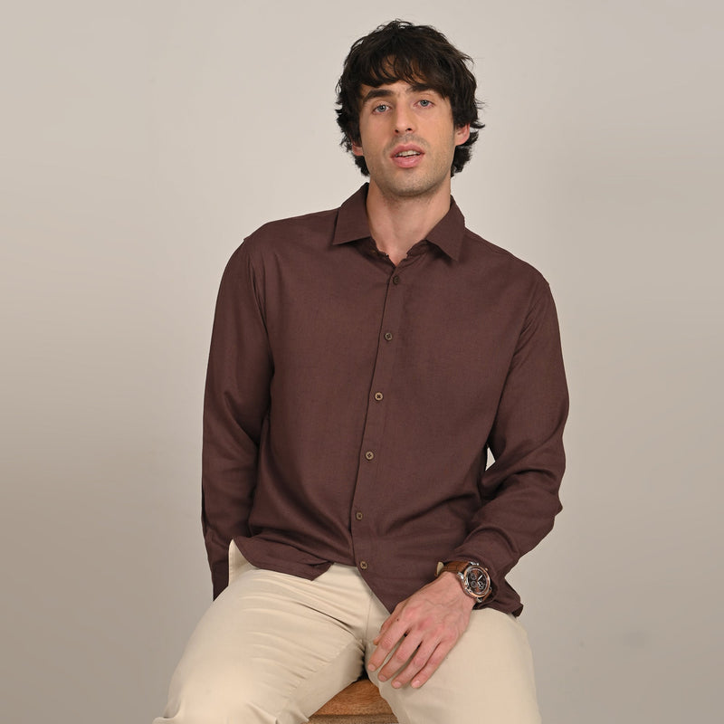 Bayside Shirt - Relaxed Fit - Linen Blend - Coffee Brown