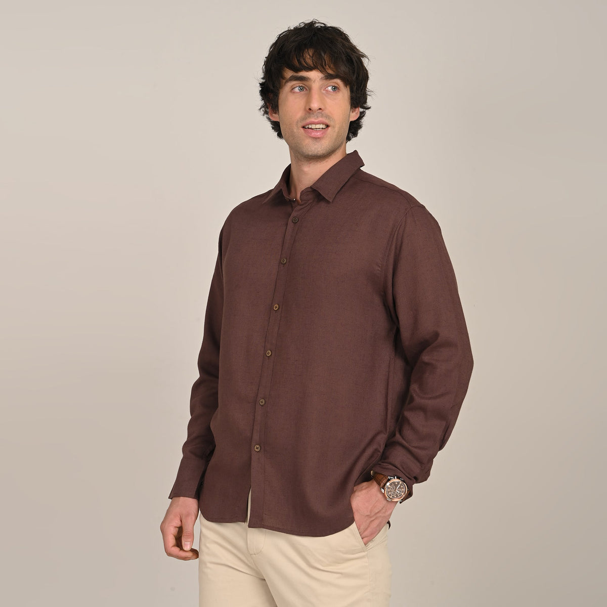 Bayside Shirt - Relaxed Fit - Linen Blend - Coffee Brown