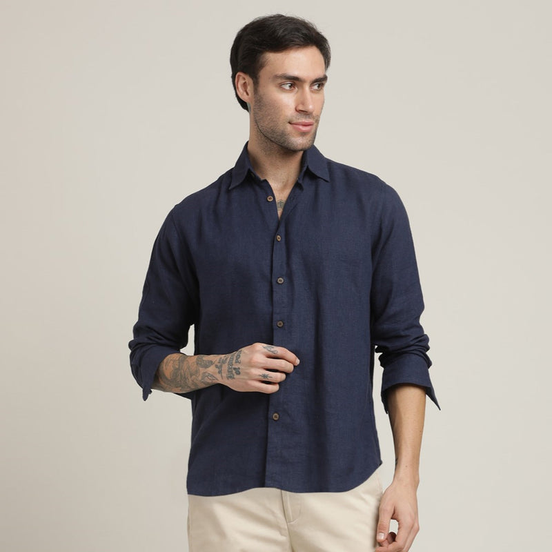 Bayside Shirt - Relaxed Fit - Linen Blend - Navy Blue