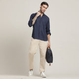 Bayside Set of 2 - Relaxed Fit Linen Blend Shirt & Relaxed Fit Cotton Chinos – Navy Blue & Beige