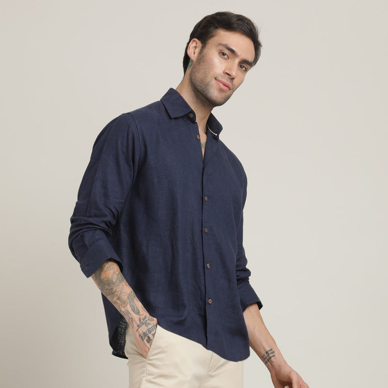 Bayside Shirt - Relaxed Fit - Linen Blend - Navy Blue