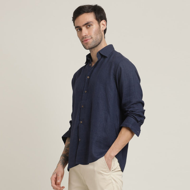Bayside Shirt - Relaxed Fit - Linen Blend - Navy Blue