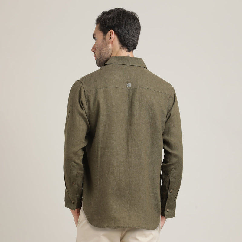 Bayside Shirt - Relaxed Fit - Linen Blend - Olive Green