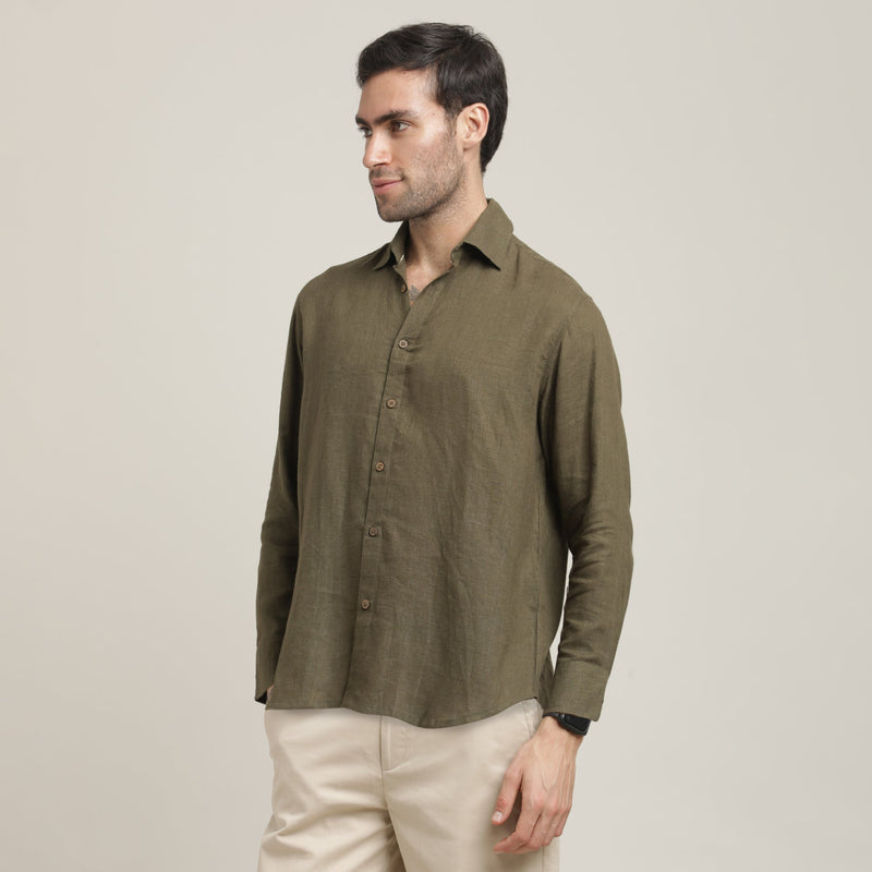 Bayside Shirt - Relaxed Fit - Linen Blend - Olive Green