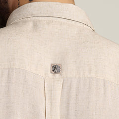 Bloome' Limited Edition Button Down Shirt - Regular Fit - Soft Linen - Beige With Tonal Embroidery