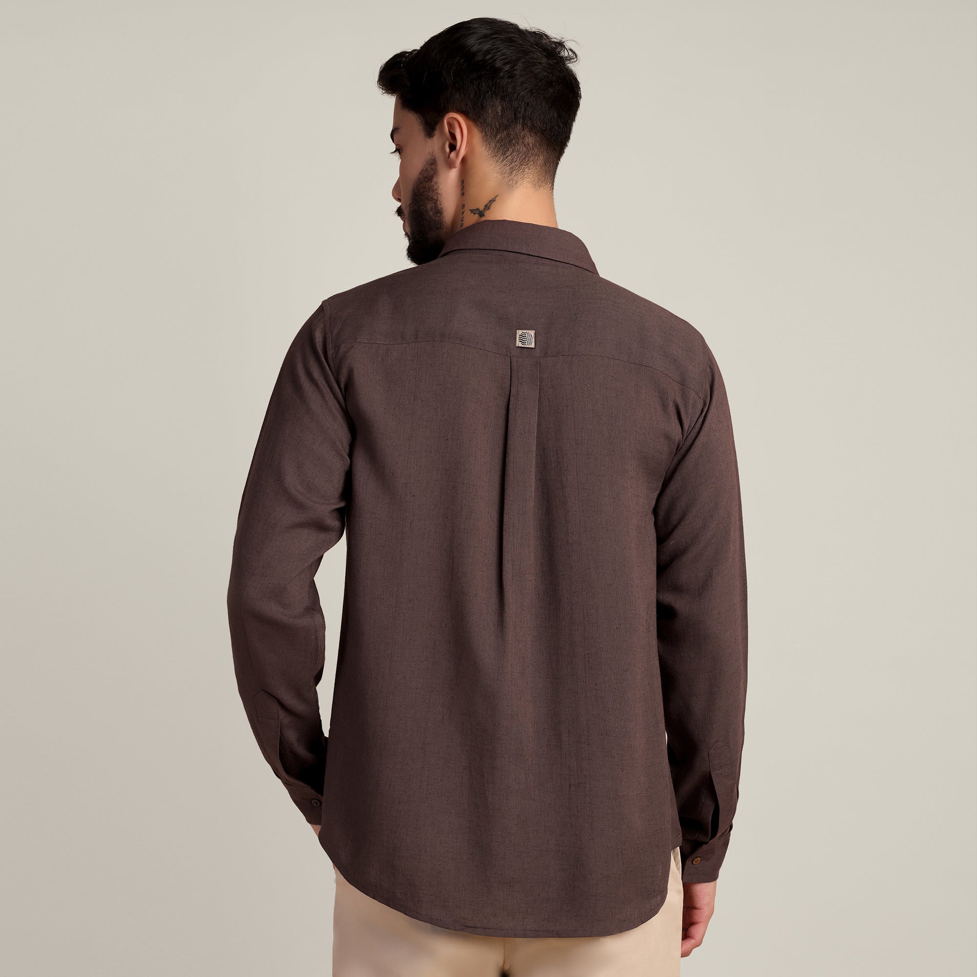 Bloome' Limited Edition Button Down Shirt - Regular Fit - Soft Linen - Coffee Brown With Tonal Embroidery