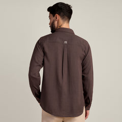 Bloome' Limited Edition Button Down Shirt - Regular Fit - Soft Linen - Coffee Brown With Tonal Embroidery
