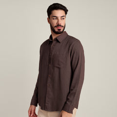 Bloome' Limited Edition Button Down Shirt - Regular Fit - Soft Linen - Coffee Brown With Tonal Embroidery