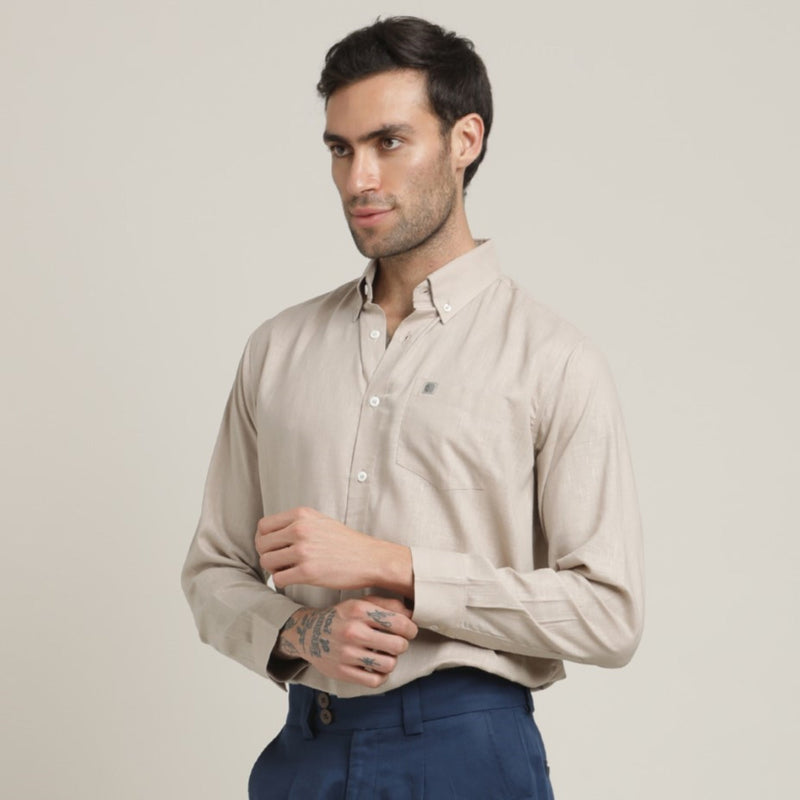 Hugh Button Down Shirt - Regular Fit - Cotton Linen - Natural Grey