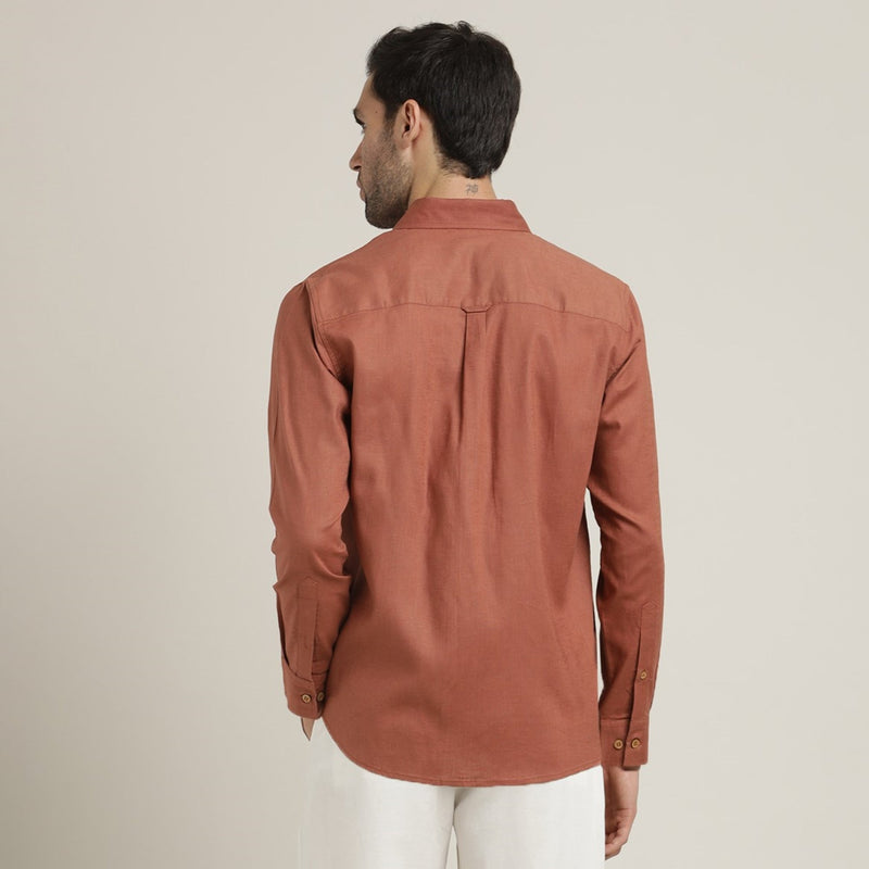 Hugh Button Down Shirt - Regular Fit - Cotton Linen - Terracotta Brown