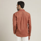 Hugh Set Of 2 - Regular Fit Button-Down Shirt In Cotton Linen & Single Pleated Loose Fit Pants – Terracotta Brown & Ecru