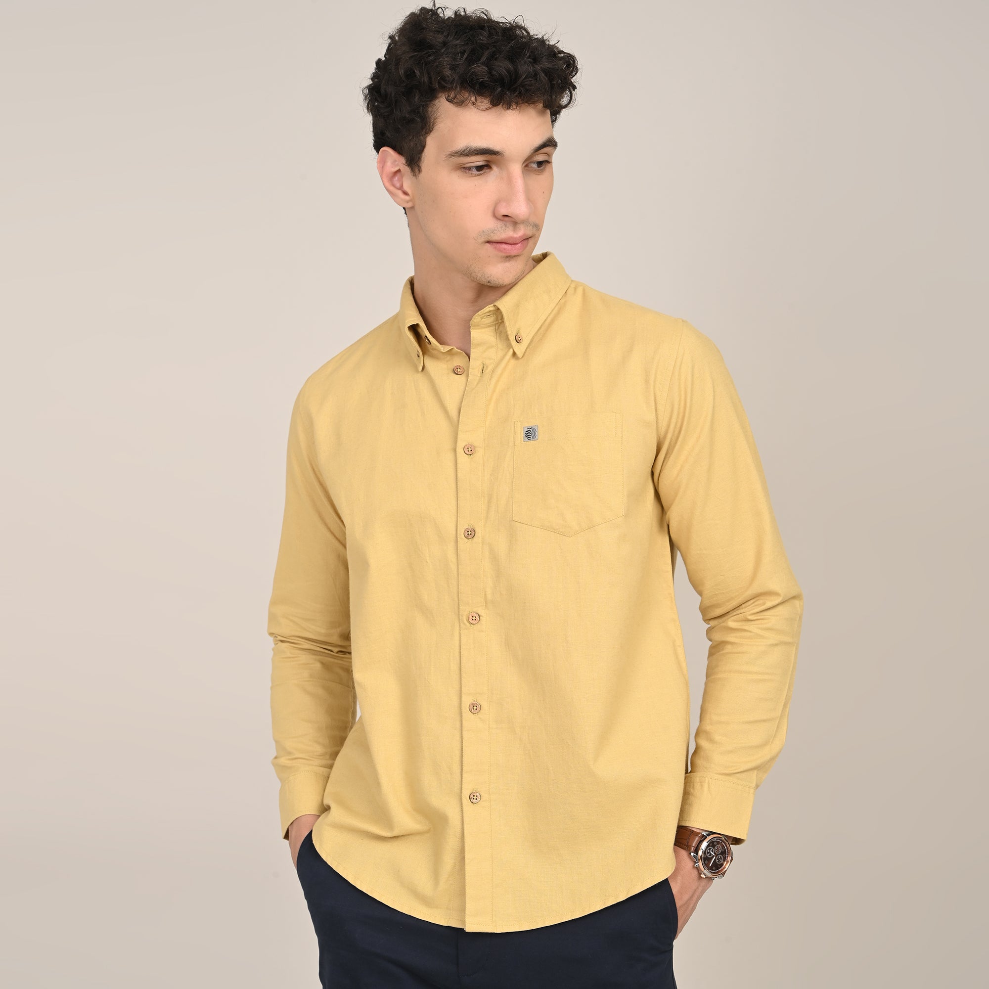 Hugh Button Down Shirt - Regular Fit - Cotton Linen - Butter Yellow