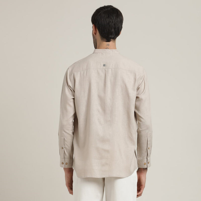 Viceroy Set of 2 - Regular Fit Mandarin Collar Shirt Statement Loop Buttons & Relaxed Fit Pleated Chinos – Natural Grey & Ecru
