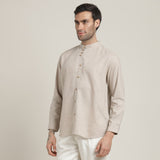 Viceroy Shirt - Regular Fit - Mandarin Collar - 3 Statement Loop Buttons - Linen Cotton - Natural Grey