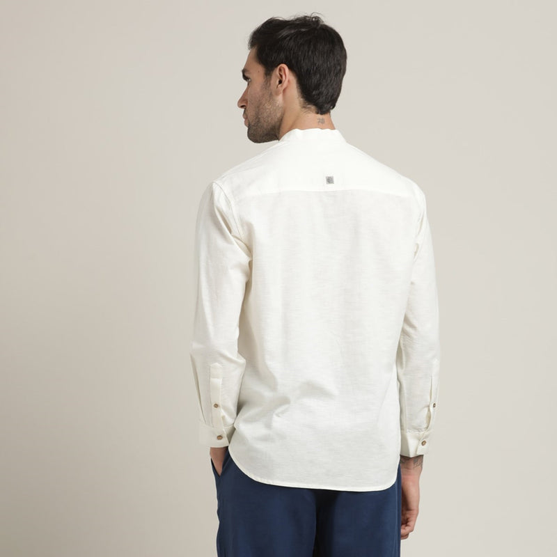 Viceroy Shirt - Regular Fit - Mandarin Collar - 3 Statement Loop Buttons - Linen Cotton – Ecru