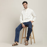 Viceroy Set of 2 - Regular Fit Mandarin Collar Shirt Statement Loop Buttons & Relaxed Fit Pleated Chinos – Ecru & Navy Blue